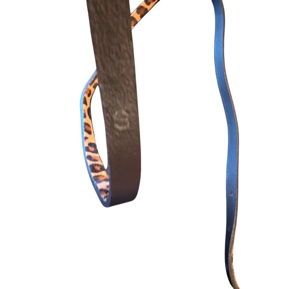 Leopard Print Genuine Leather Calf‎ Hair Thin Skinny Belt With Gold Buckle